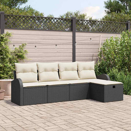 Sofa Sæt med pude med opbevaring 5 pcs Sort og Cream polyrattan