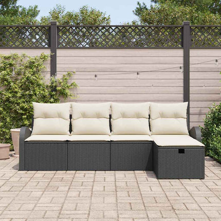 Sofa Sæt med pude med opbevaring 5 pcs Sort og Cream polyrattan