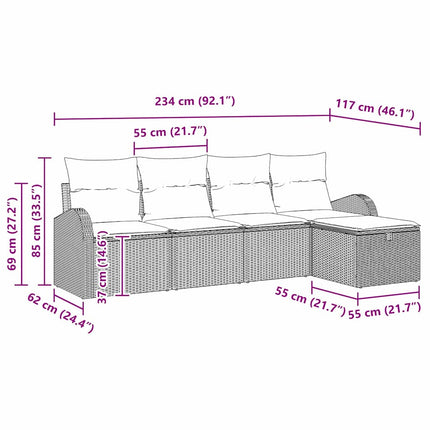 Sofa Sæt med pude med opbevaring 5 pcs Sort og Cream polyrattan