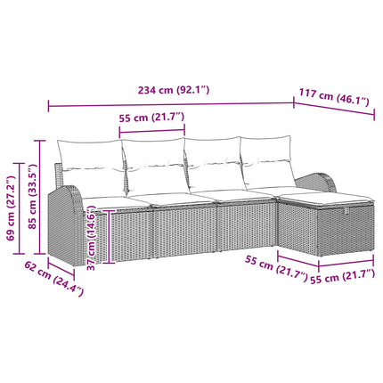 Sofa Sæt 5 stk. Beige og lys grå polyrattan