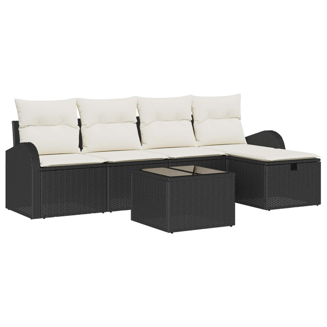 Sofa Sæt med pude med opbevaring 6 pcs Sort og Cream polyrattan