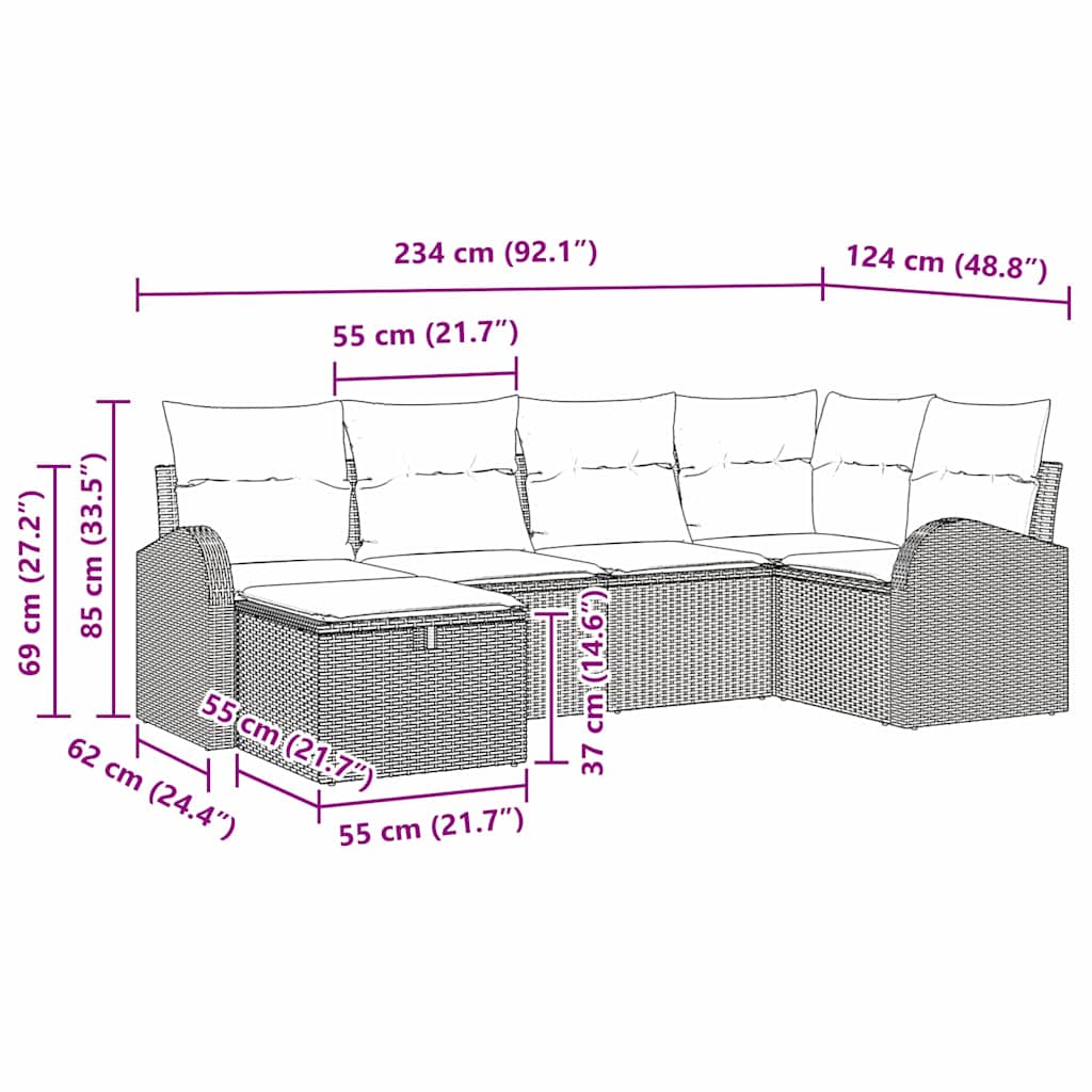 Sofa Sæt med pude med opbevaring 6 pcs Grå polyrattan