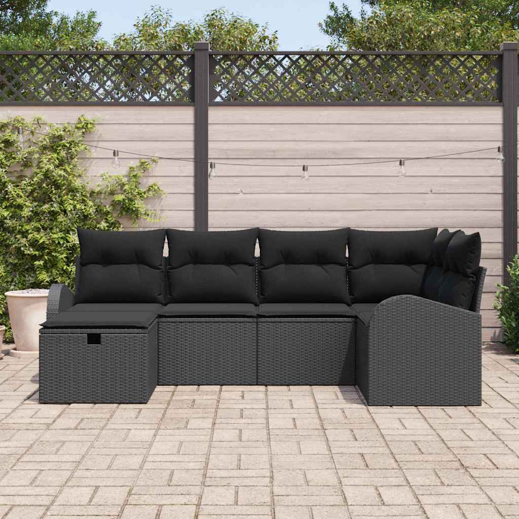 Sofa Sæt med pude med opbevaring Sort polyrattan