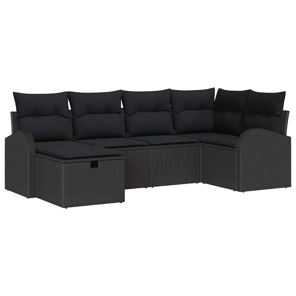 Sofa Sæt med pude med opbevaring Sort polyrattan