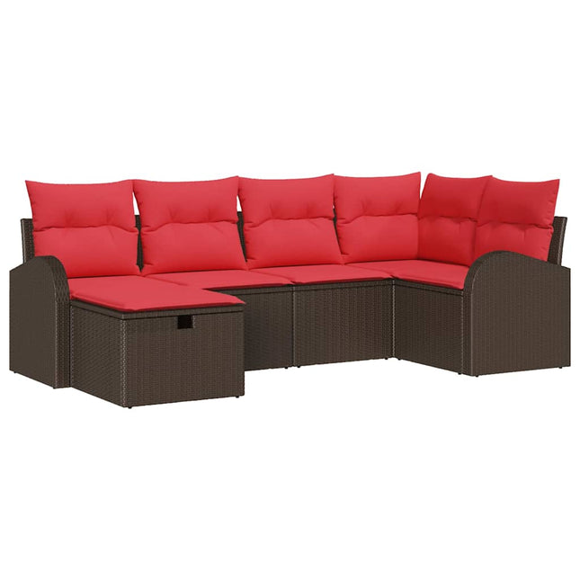 Sofa Sæt med pude med opbevaring 6 pcs Brun og Rød polyrattan