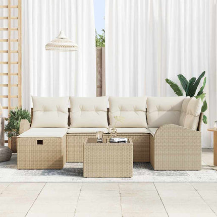 Sofa Sæt med pude 7 pcs Beige og creme polyrattan
