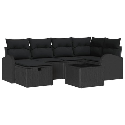 Havesofa Sæt med pude 7 pcs Sort 234 x 124 x 85 cm Poly rattan