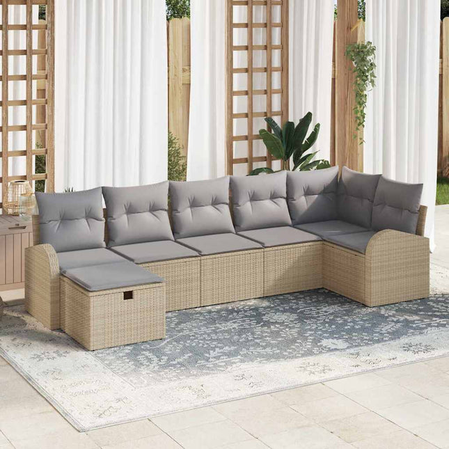 Sofa Sæt med pude med opbevaring Beige og lys grå polyrattan