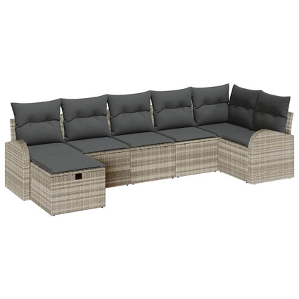 Sofa Sæt med pude med opbevaring Lysegrå polyrattan
