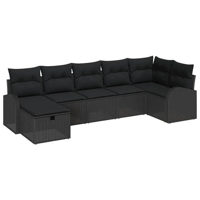 Sofa Sæt med pude med opbevaring 7 pcs Sort polyrattan