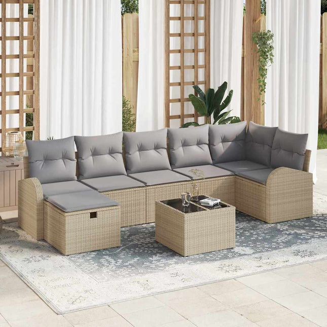 Sofa Sæt med pude med opbevaring Beige og lys grå polyrattan