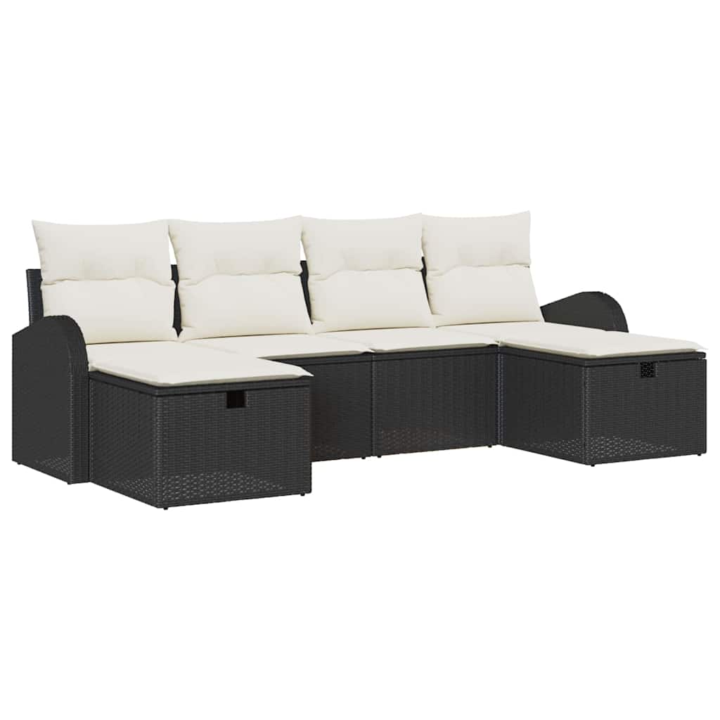 Sofa Sæt med pude med opbevaring 6 pcs Sort og Cream polyrattan