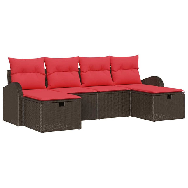 Sofa Sæt med pude med opbevaring 6 pcs Brun og Rød polyrattan