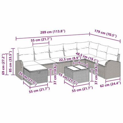 Sofa Sæt 9 stk. Sort og cremefarvet polyrattan