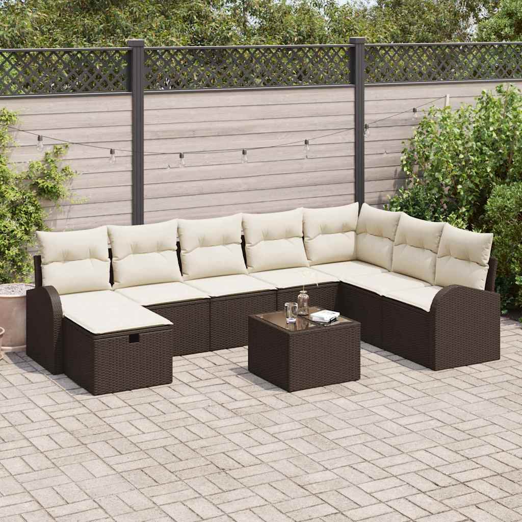 Havesofa Sæt 9 pcs Brun og cremefarvet 289 x 179 x 85 cm