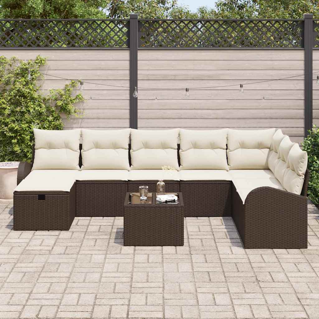 Havesofa Sæt 9 pcs Brun og cremefarvet 289 x 179 x 85 cm