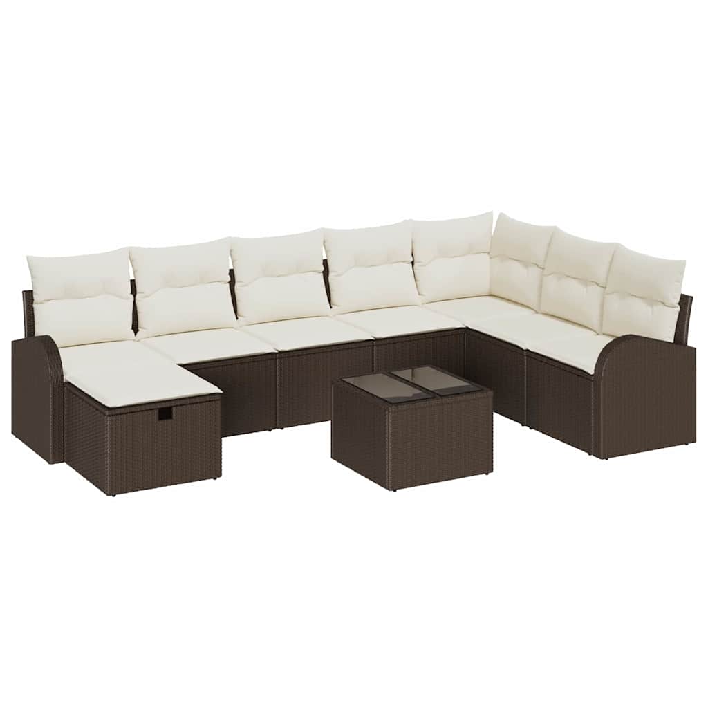 Havesofa Sæt 9 pcs Brun og cremefarvet 289 x 179 x 85 cm