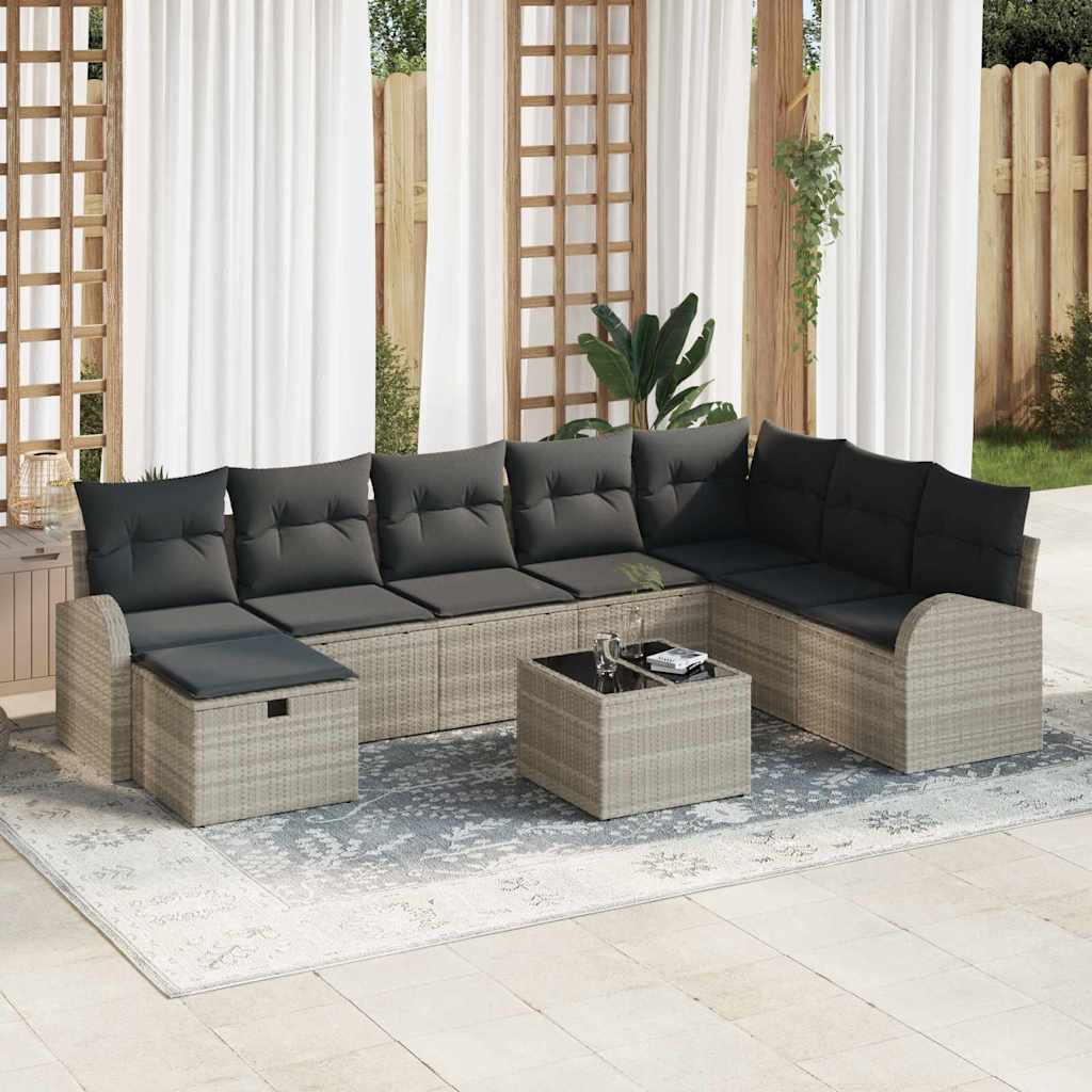 Havesofa Sæt 9 pcs Lysegrå 289 x 179 x 85 cm Poly rattan