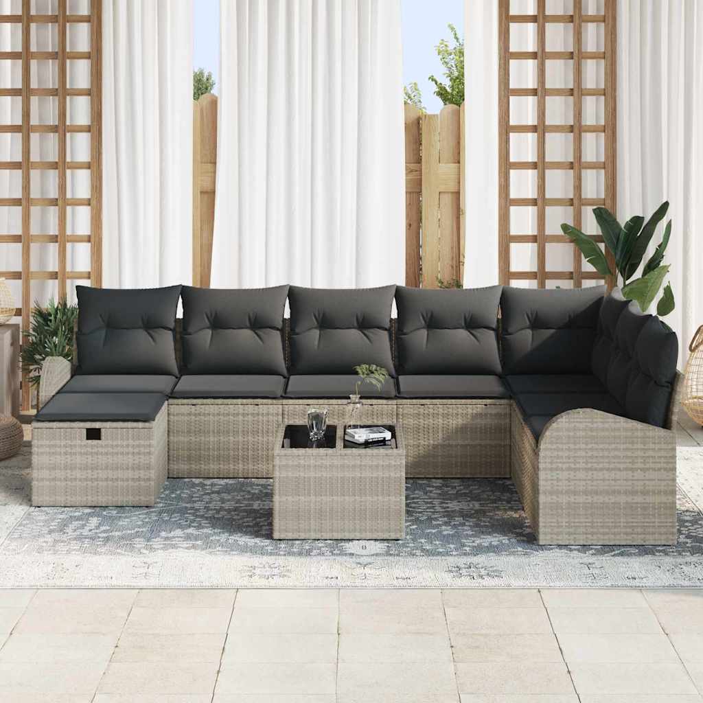 Havesofa Sæt 9 pcs Lysegrå 289 x 179 x 85 cm Poly rattan