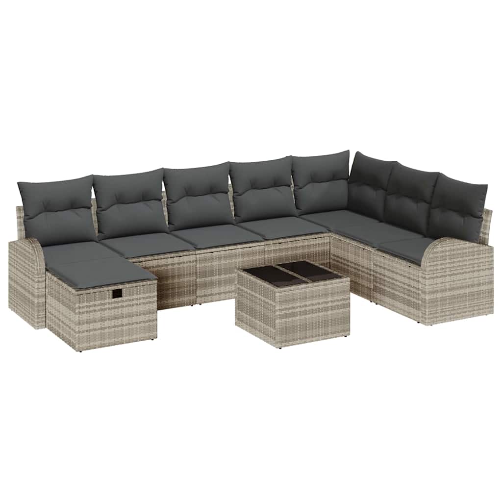 Havesofa Sæt 9 pcs Lysegrå 289 x 179 x 85 cm Poly rattan