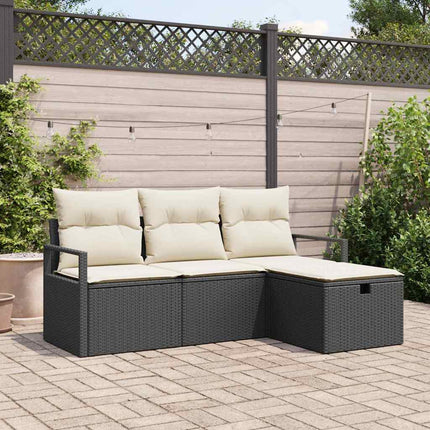 Sofa Sæt 4 stk. 4-Antal sæder Sort og Cream polyrattan