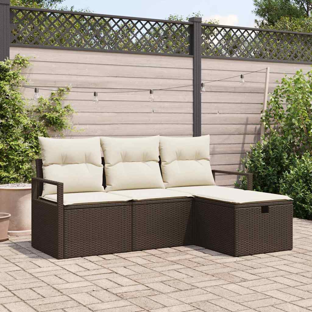Havesofa Sæt 4 pcs Brun og cremefarvet 175 x 117 x 85 cm