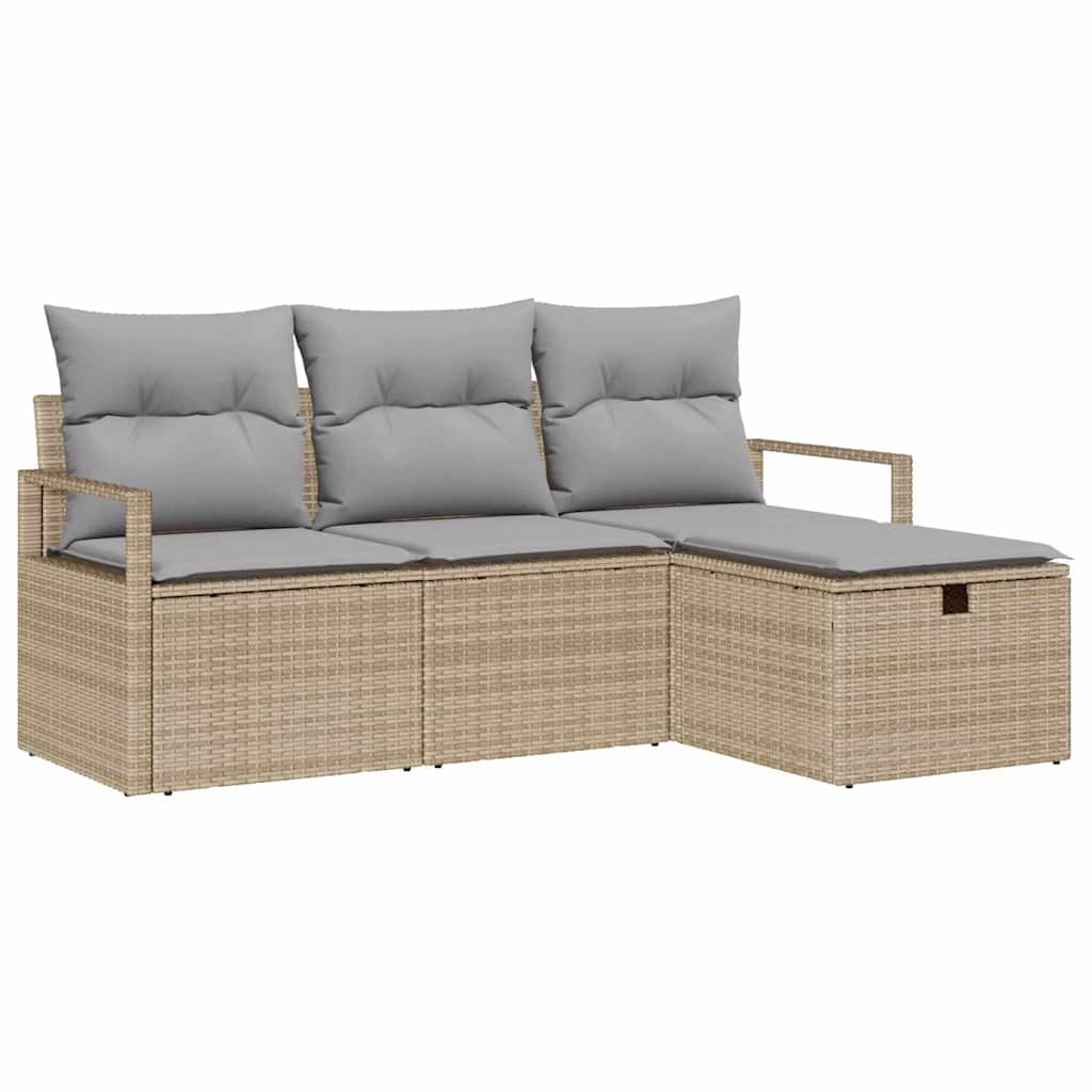 Havesofa Sæt med pude 4 pcs beige og lysegrå 175 x 117 x 85 cm
