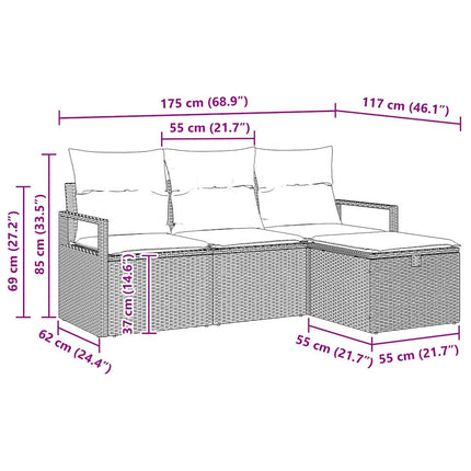 Sofa Sæt 4 stk. 4-Antal sæder Beige og lys grå polyrattan
