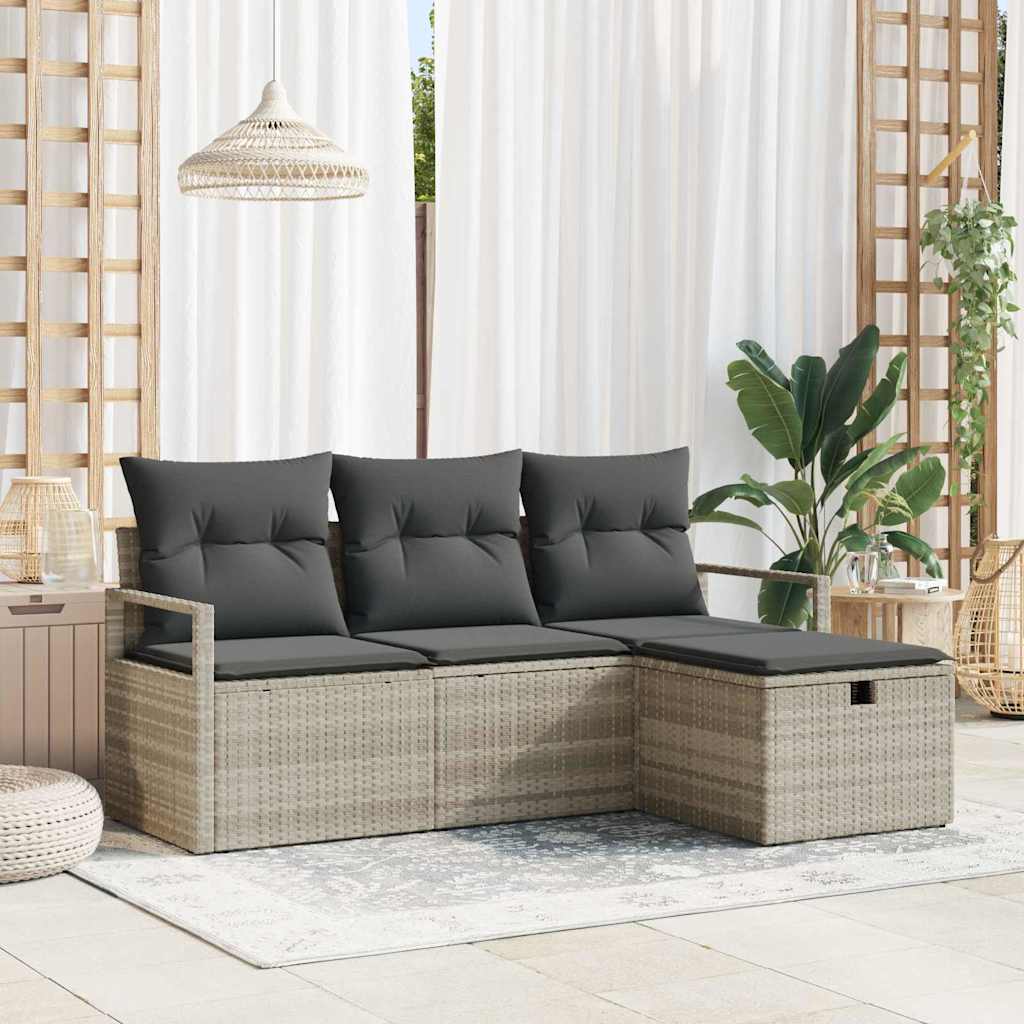 Sofa Sæt med pude med opbevaring 4 pcs Lysegrå polyrattan