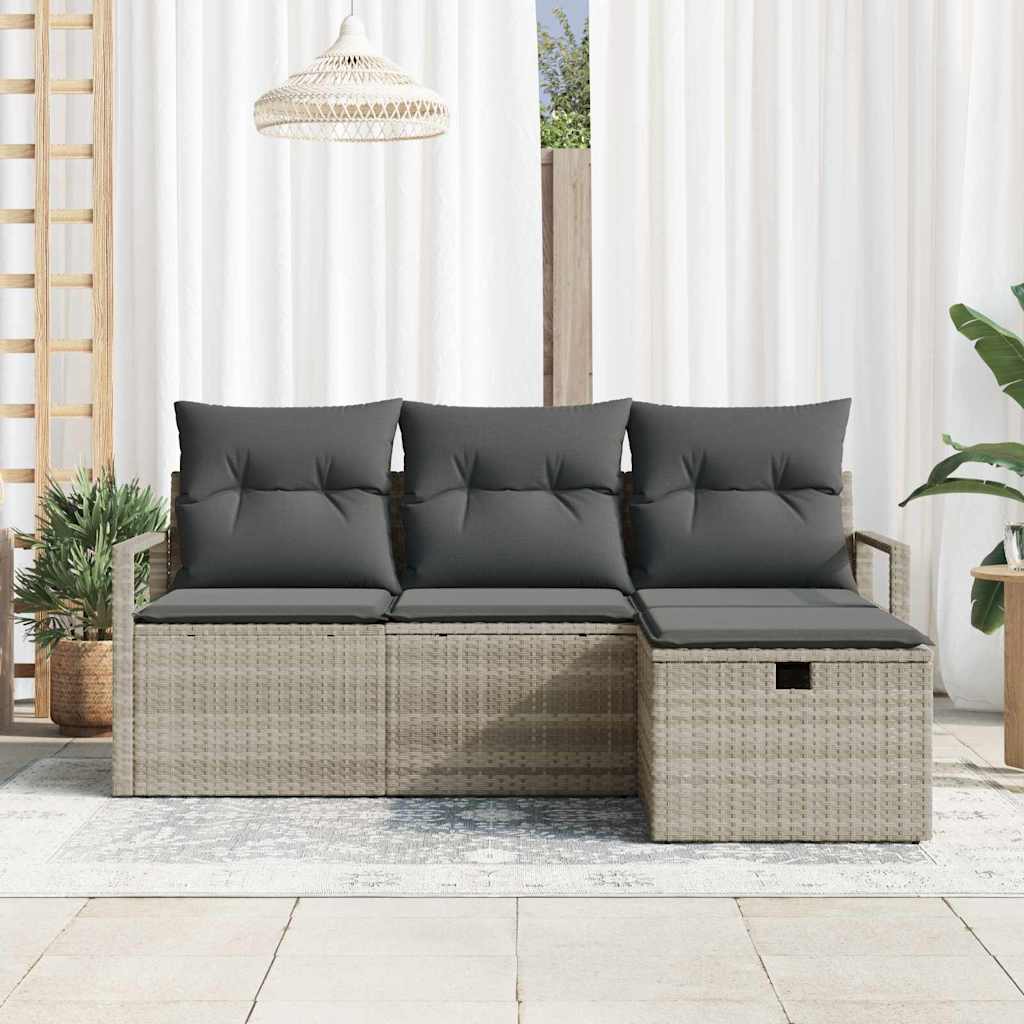 Sofa Sæt med pude med opbevaring 4 pcs Lysegrå polyrattan
