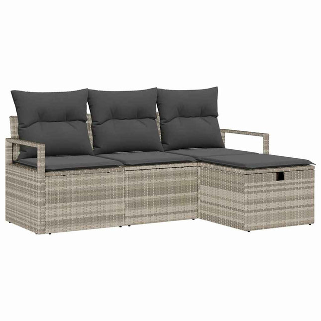 Sofa Sæt 4 stk. 4-Antal sæder Lysegrå polyrattan