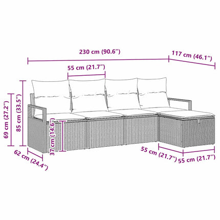 Sofa Sæt 5 stk. 5-Antal sæder Sort og Cream polyrattan