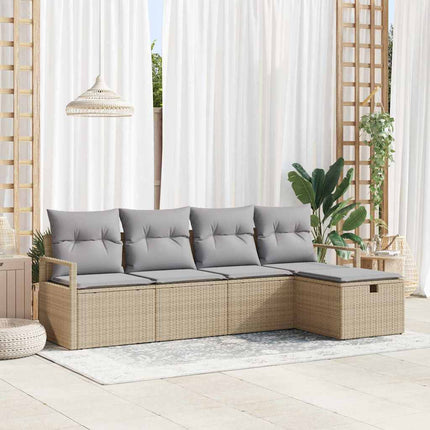 Sofa Sæt 5 stk. 5-Antal sæder Beige og lys grå polyrattan