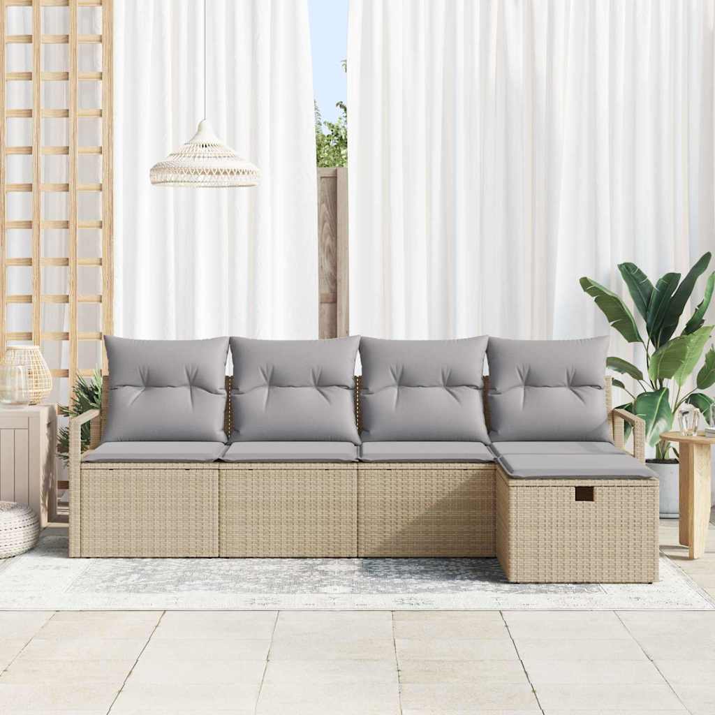 Havesofa Sæt med pude 5 pcs beige og lysegrå 230 x 117 x 85 cm