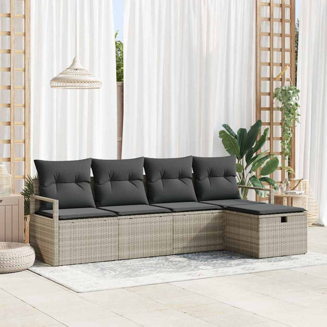 Sofa Sæt med pude med opbevaring Lysegrå polyrattan