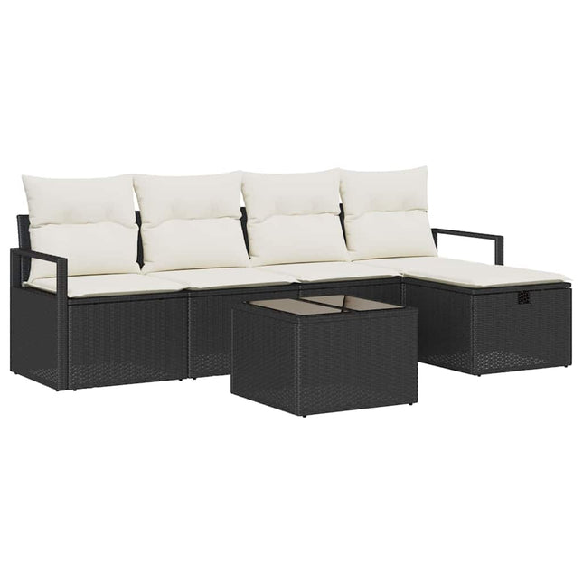 Sofa Sæt med pude med opbevaring 6 pcs Sort og Cream polyrattan