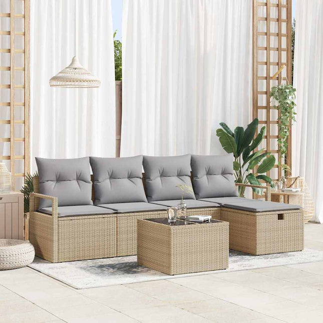 Sofa Sæt med pude med opbevaring Beige og lys grå polyrattan