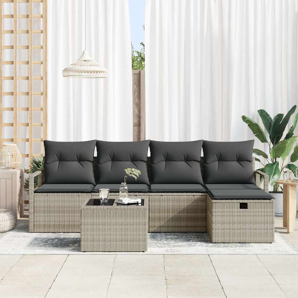Havesofa Sæt 6 pcs Lysegrå 230 x 117 x 85 cm Poly rattan