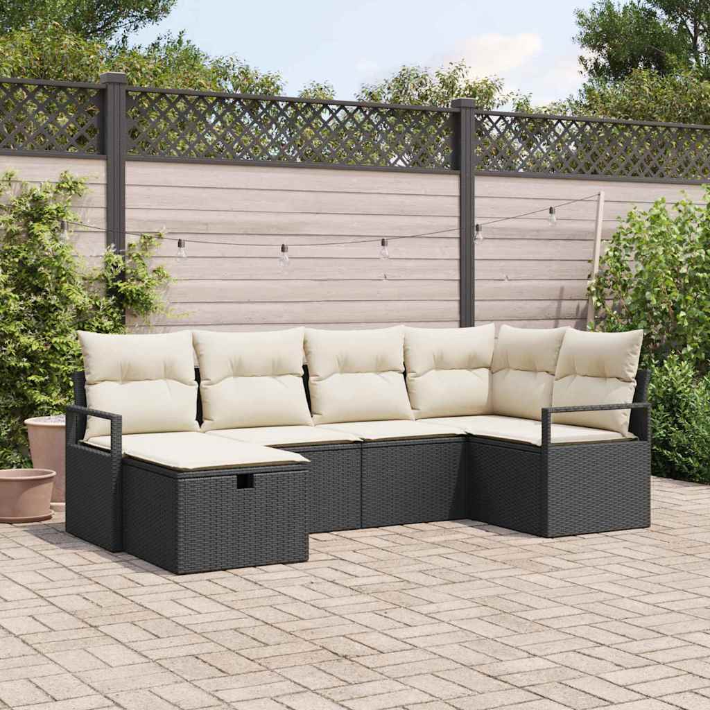 Havesofa Sæt 6 pcs Sort og cremefarvet 232 x 122 x 85 cm