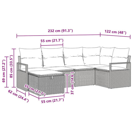 Sofa Sæt 6 stk. Sort og Cream polyrattan