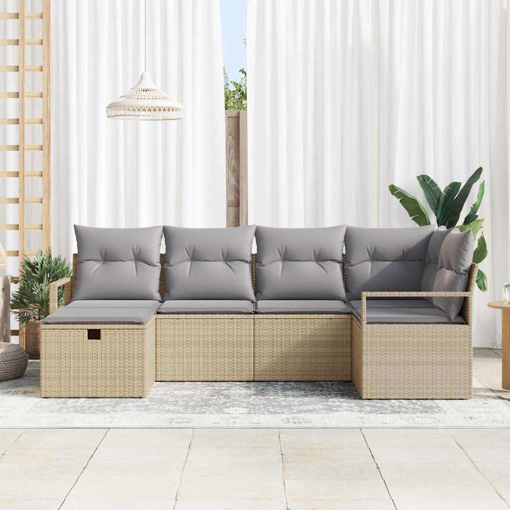Havesofa Sæt med pude 6 pcs beige og lysegrå 232 x 122 x 85 cm