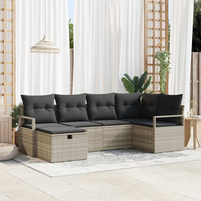 Sofa Sæt 6 stk. 6-Antal sæder Lysegrå polyrattan