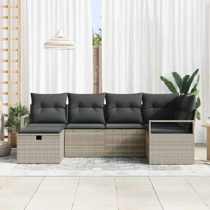 Sofa Sæt 6 stk. 6-Antal sæder Lysegrå polyrattan
