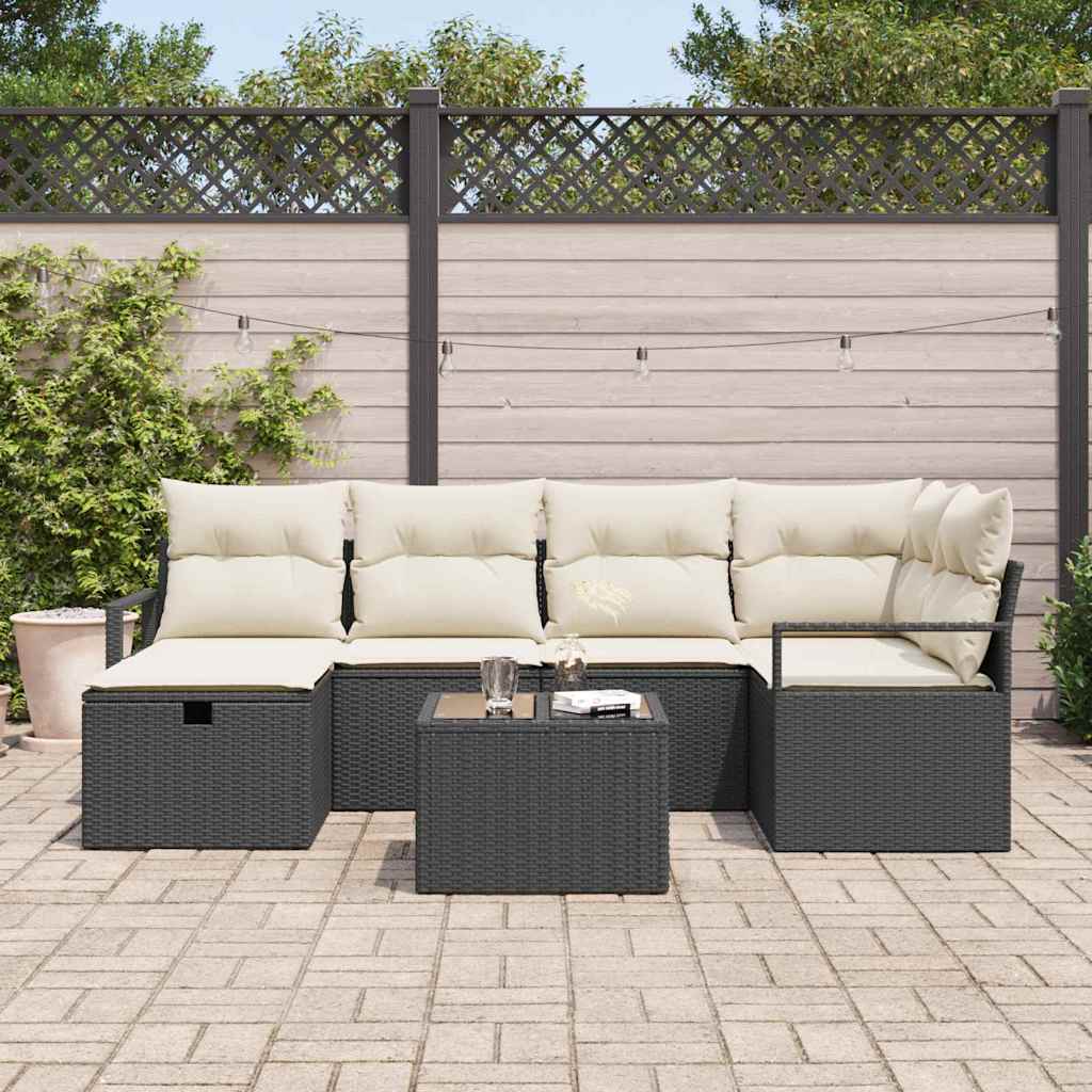 Havesofa Sæt 7 pcs Sort og cremefarvet 232 x 122 x 85 cm