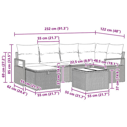 Sofa Sæt 7 stk. 6-Antal sæder Sort og Cream polyrattan