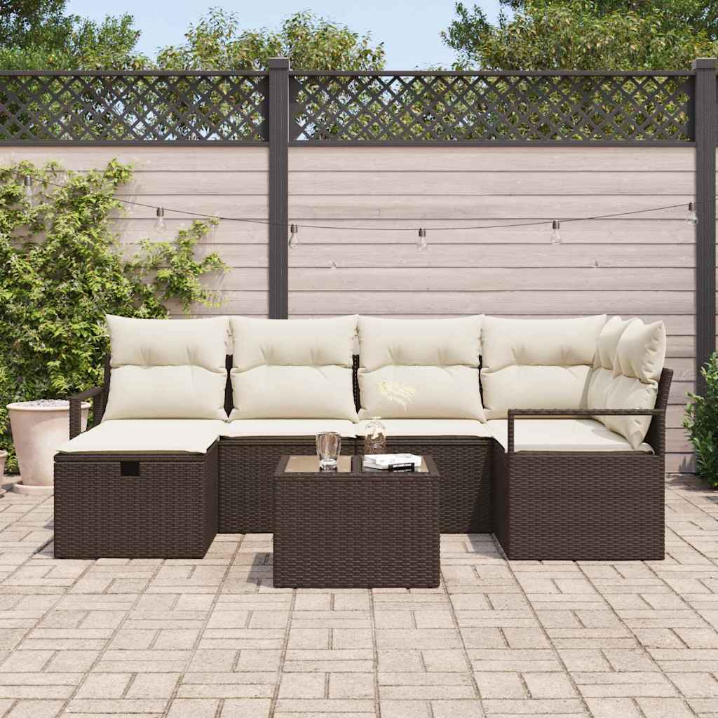 Havesofa Sæt 7 pcs Brun og cremefarvet 232 x 122 x 85 cm