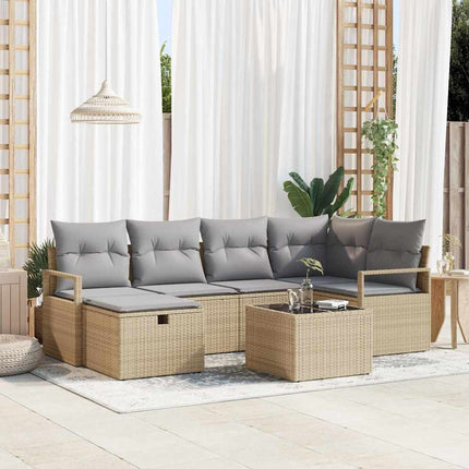 Sofa Sæt 7 stk. 6-Antal sæder Beige og lys grå polyrattan