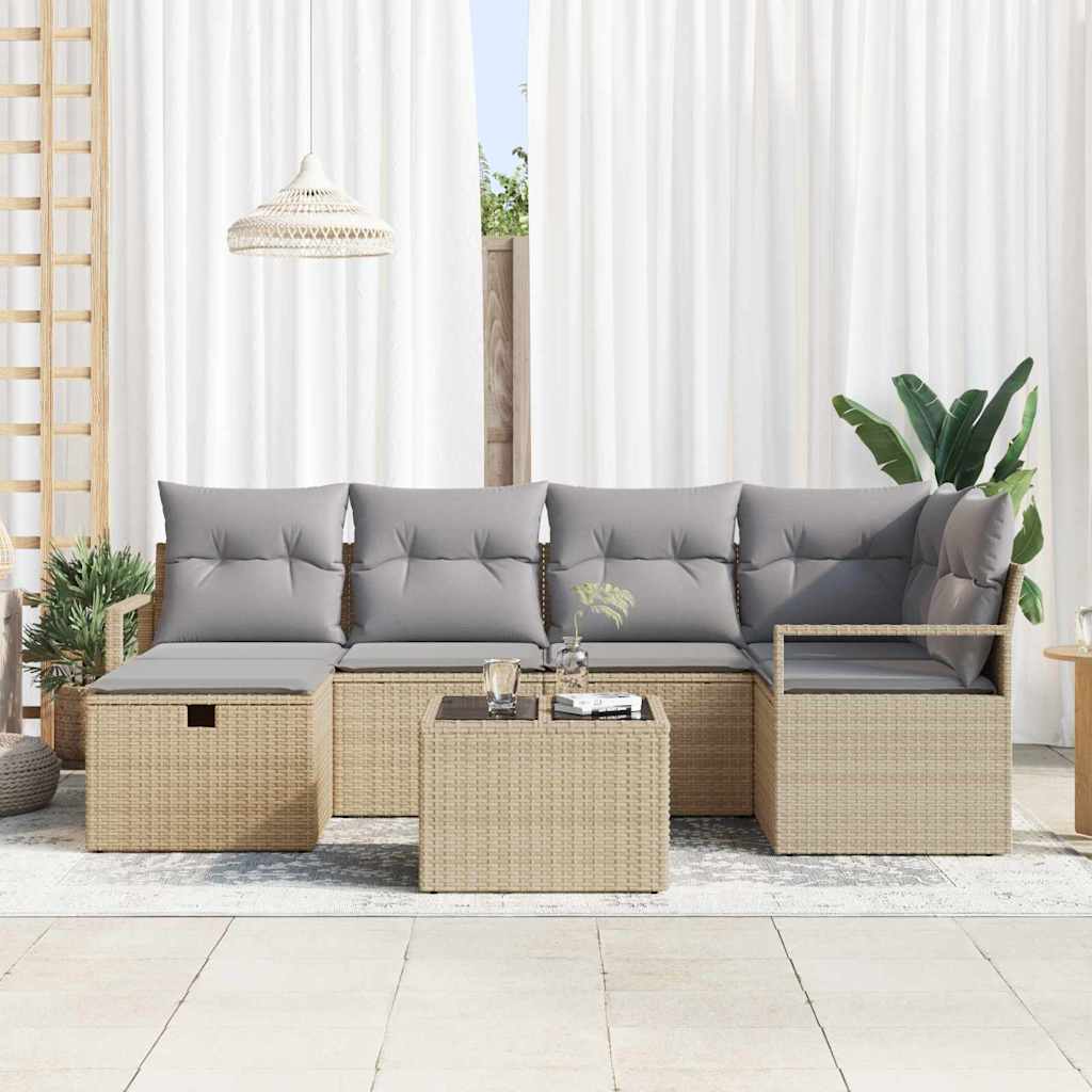Havesofa Sæt med pude 7 pcs beige og lysegrå 232 x 122 x 85 cm