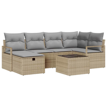 Sofa Sæt 7 stk. 6-Antal sæder Beige og lys grå polyrattan
