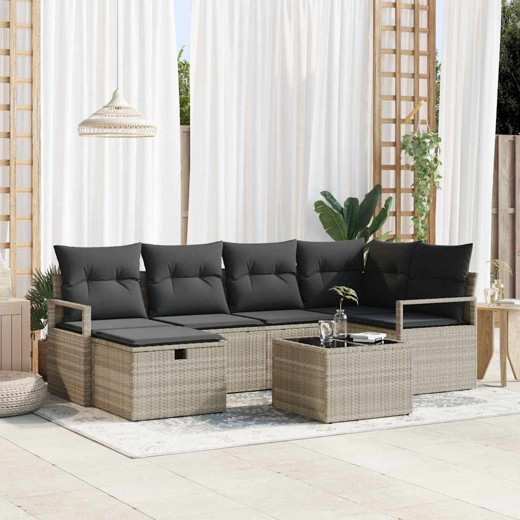 Havesofa Sæt 7 pcs Lysegrå 232 x 122 x 85 cm Poly rattan